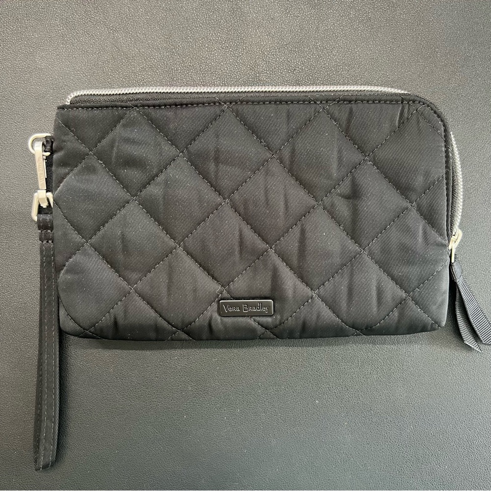 Vera Bradley Black Quilted Wristlet with Silver Accents